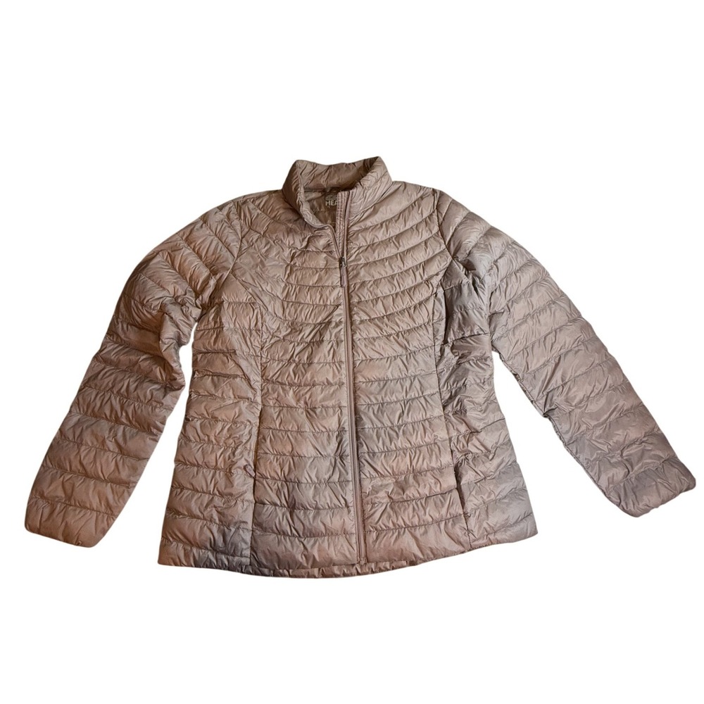 32 Degrees Heat Womens Puffer Jacket Taupe Bronze Down Fill Full Zip Small